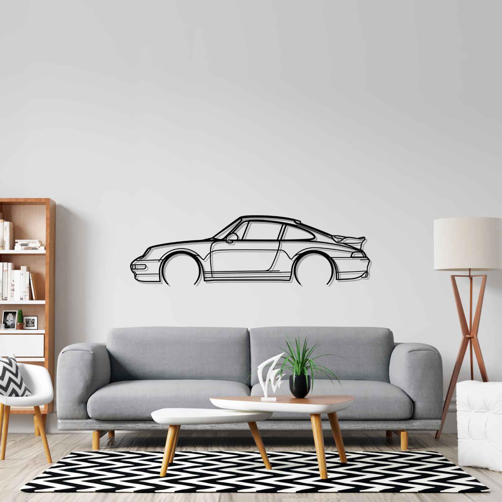 911 Turbo Model 993 Detailed Silhouette Metal Wall Art