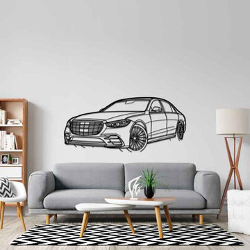 S Class W223 2021 Angle Silhouette Metal Wall Art