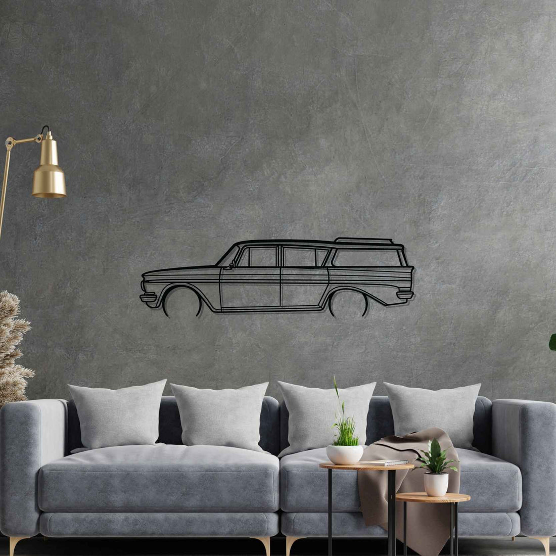 Rambler Wagon 1961 Detailed Silhouette Metal Wall Art